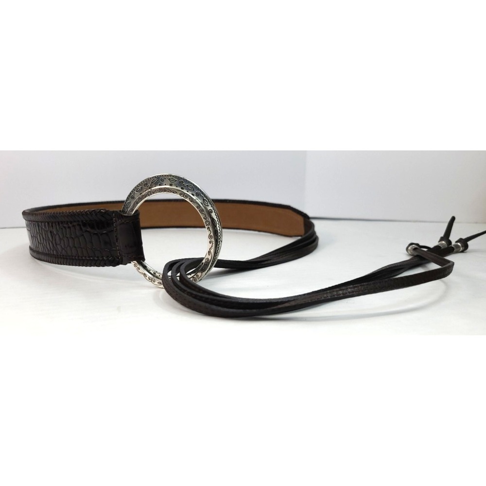 Brighton Accessories Brown Leather Cinch Belt Silver‎ Rings Buckle